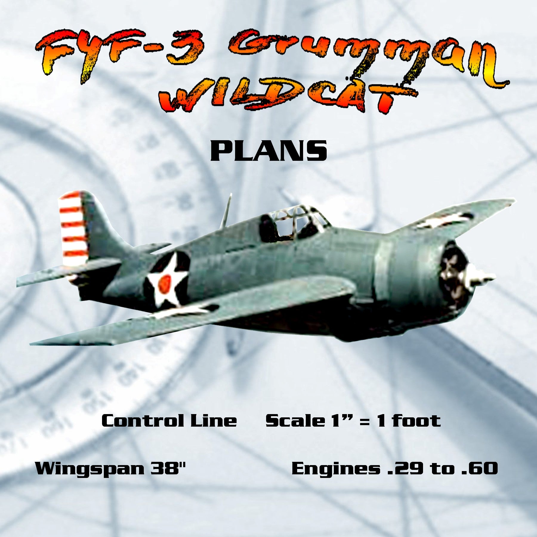 Full Size Printed Plans  Control Line  Scale 1:12 F4F-3 Grumman WILDCAT detailed plans