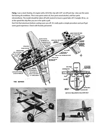 full size printed plan vintage 1952 "gopher"  a consistent winner in the nat wingspan 18”  engine dooling .61