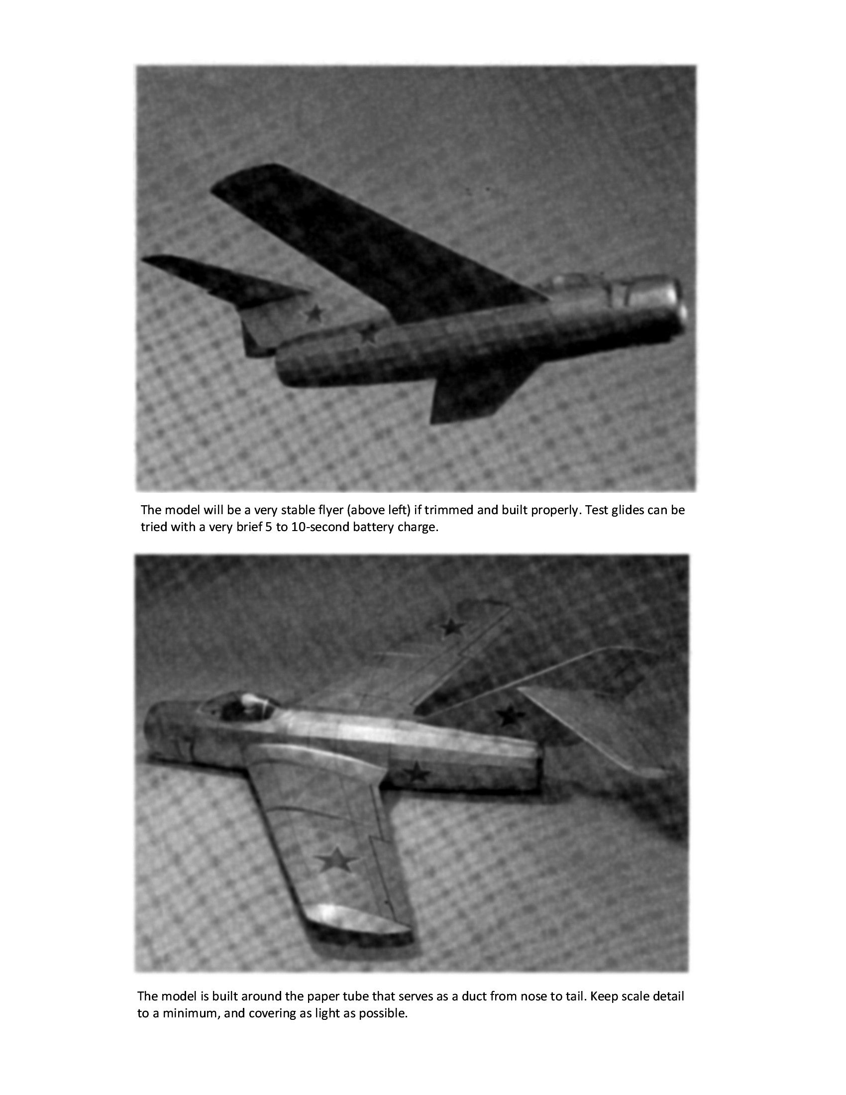 full size printed plan to build 1:16 semi scale mig 15 electric ducted fan freeflight