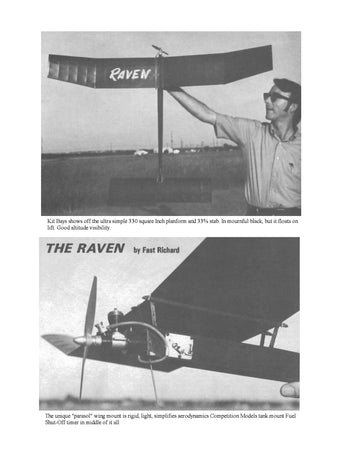 full size printed plan 1970 free flight  48" in span,  cox .049 to .051. the raven