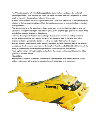 full size printed plan freelance  r/c submarine length 15 inch  width 11 ½" o.a.  3 electric motors