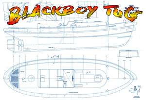 full size printed plans scale 1/20 small thames tug blackboy suitable for radio control