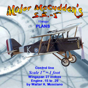 full size printed plans control line  scale 1:12 major mccudden's s.e.-5 fighting planes of the famous aces