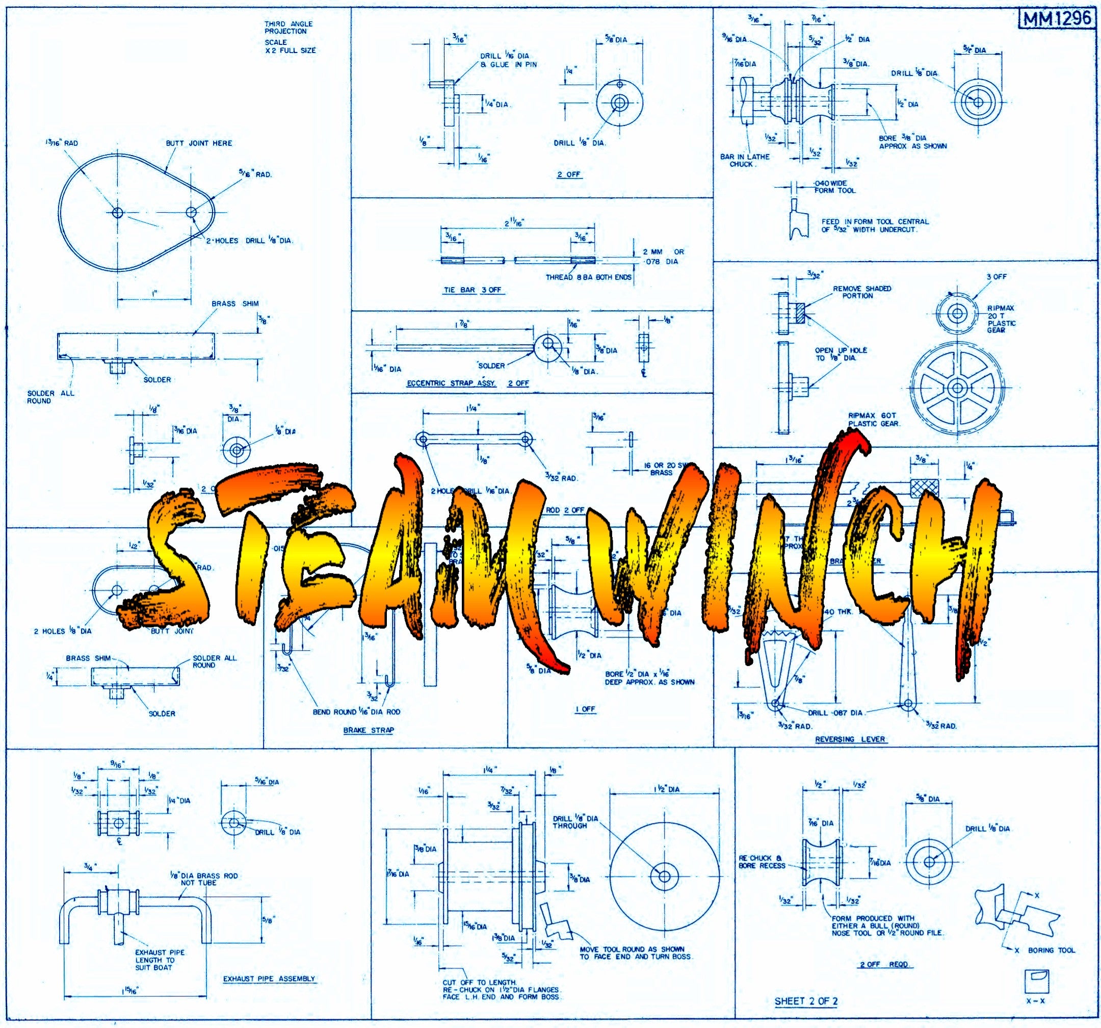 full size printed plan scale 1:24 for ship model or display steam winch