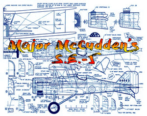 full size printed plans control line  scale 1:12 major mccudden's s.e.-5 fighting planes of the famous aces