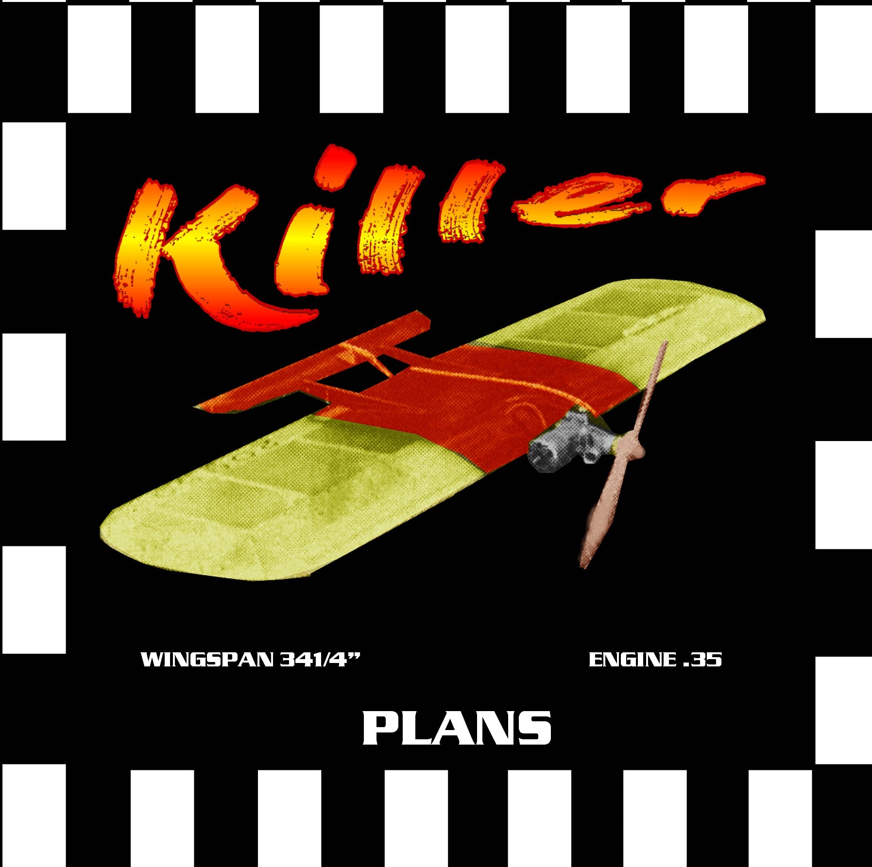 full size printed plan & building notes  *killer* control line combat w/s 34-1/4”  engine .35