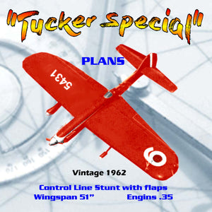 full size printed plan vintage 1962 control line stunt with flaps "tucker special" best stunt design of the year