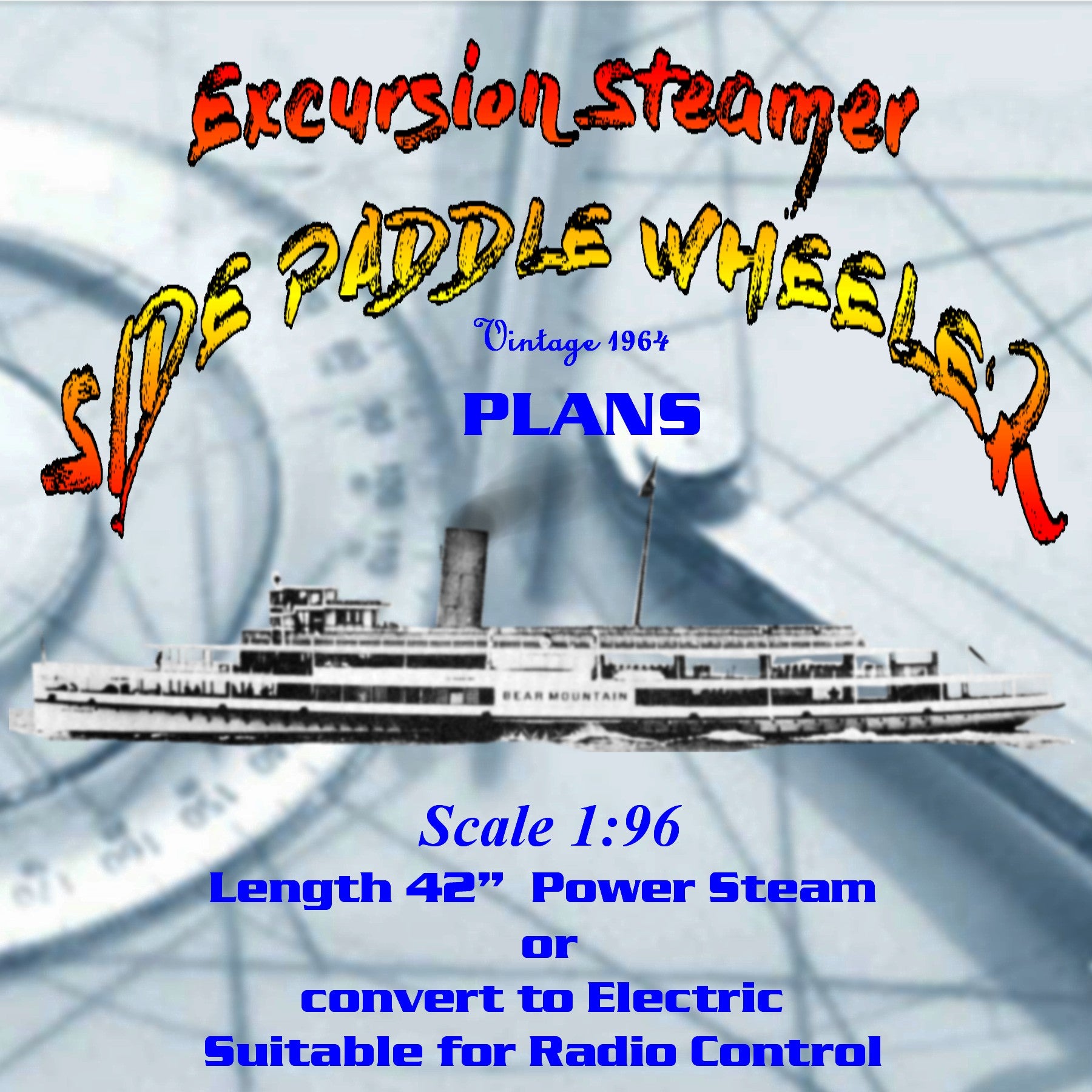 full size printed plan for a excursion steamer side paddle  power steam or electric suitable for radio control