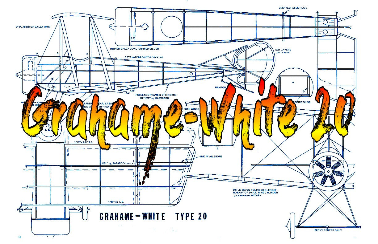 full size printed plans peanut scale "grahame-white 20"  easily adjusted and very stable in flight