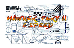 full size printed plans peanut scale hawker fury ii & high speed fury ii not for begginnerss