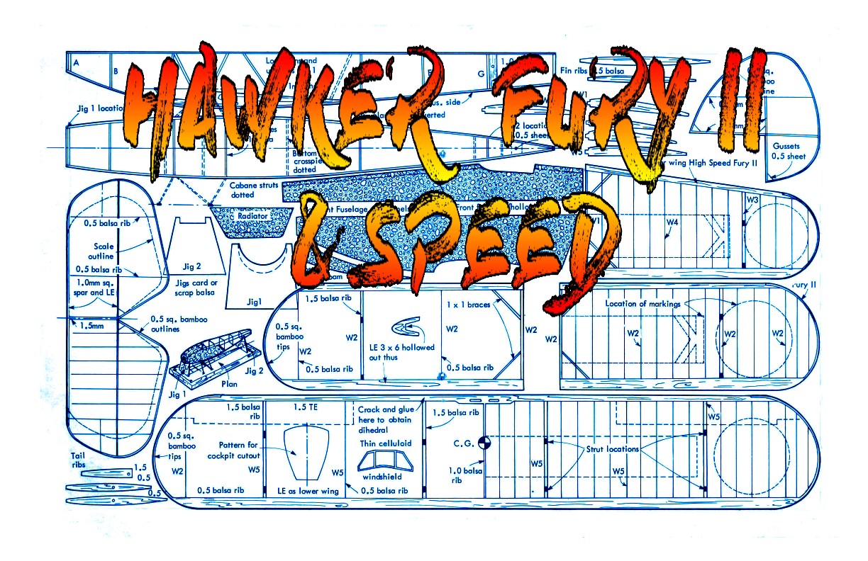 full size printed plans peanut scale hawker fury ii & high speed fury ii not for begginnerss