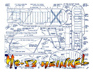 full size printed plans scale 1“= 1 foot control line he-51 wingspan 36”  engines .29 to .49
