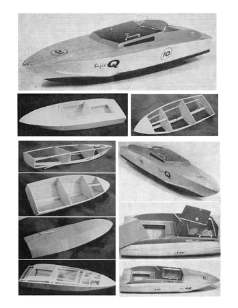 full size printed plan vintage 1965 semi-scale offshore power boat racer "suzie q" for radio control