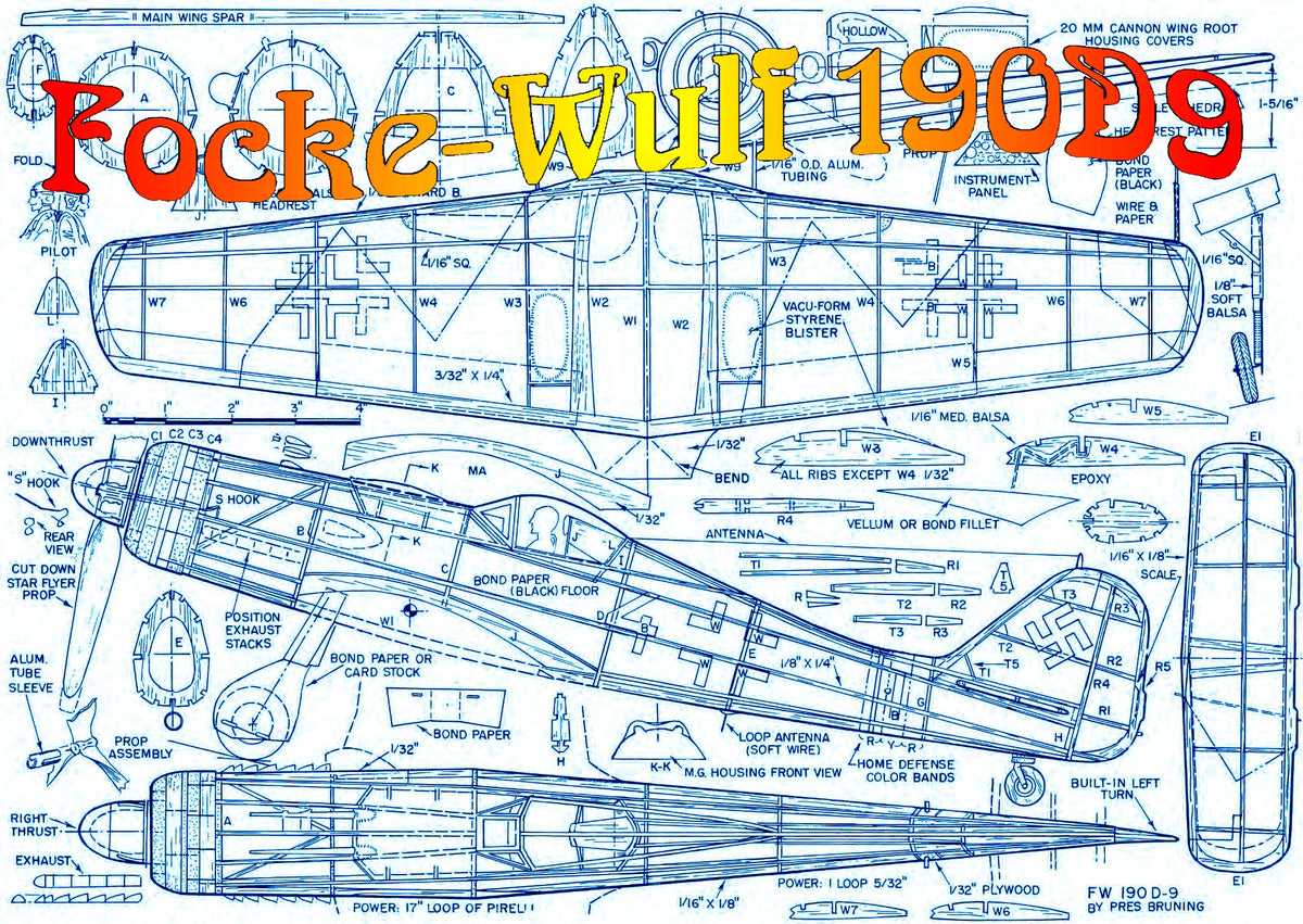 Full Size Printed Plan And Building Notes Focke-Wulf 190D9 Scale 1:24 ...