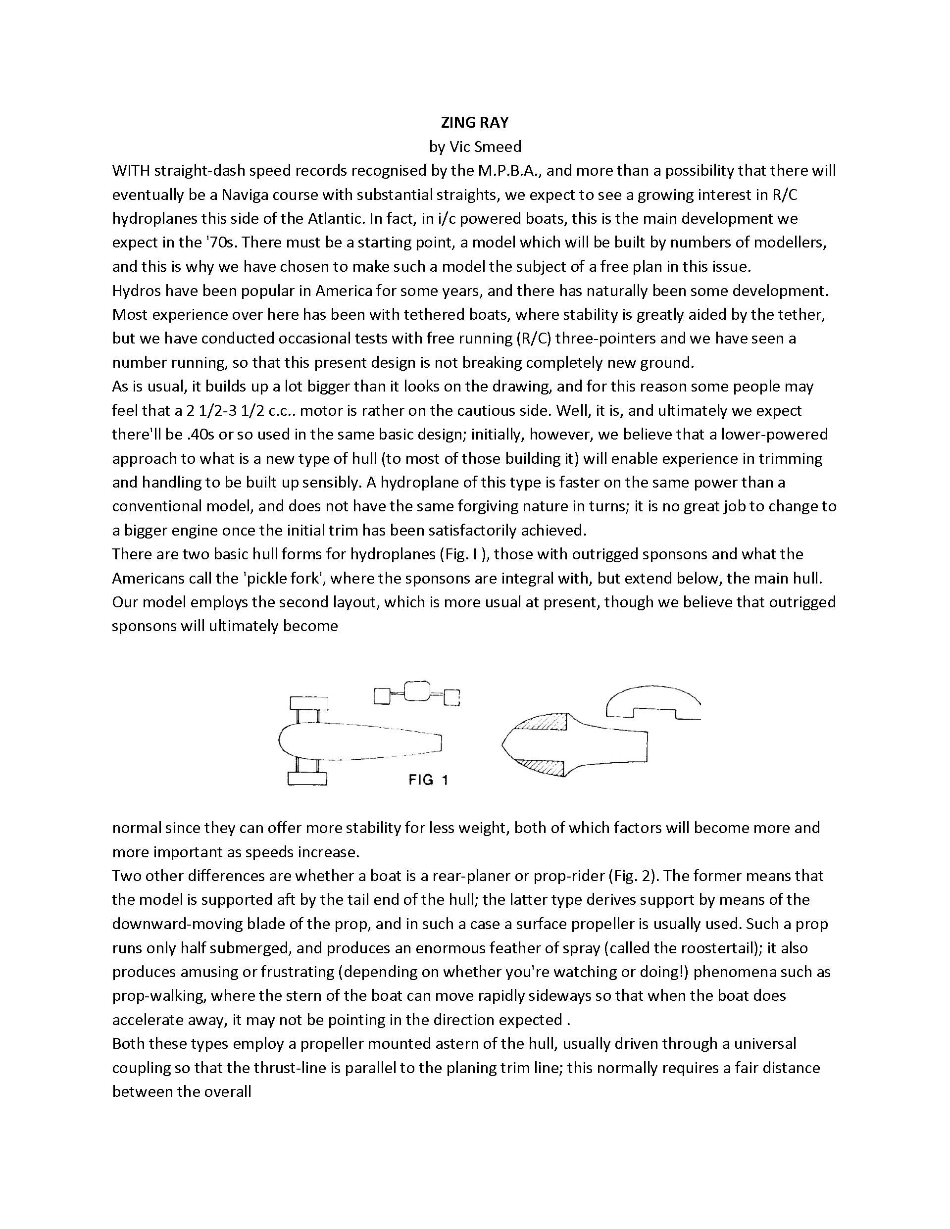 build a 3 point hydroplane 27" for radio control .15-.21 zing ray full size printed plan and building article